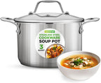 NutriChef 3-Quart Stainless Steel Pot with Glass Lid - 18/8 Food Grade Heavy Duty Cookware Stockpot for Stews, Simmering & Soups, Dishwasher Safe, For Induction, Gas & Ceramic Cooktops - NCSP3