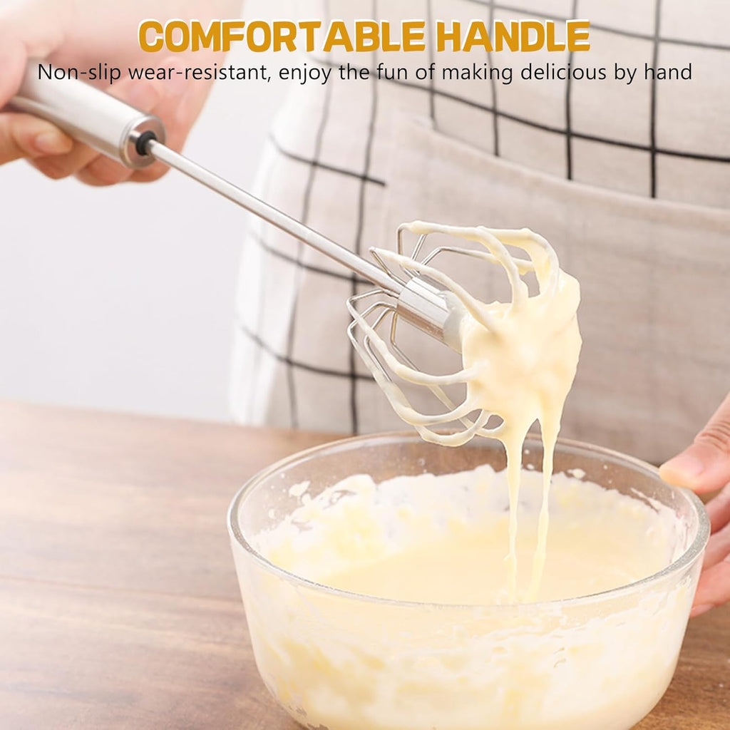 NileHome Stainless Steel Whisk Set 8" 10" Hand Blender + 12" Semi-Automatic Rotary Kitchen Whisk Kitchen Wisk Wire Whisks for Cooking, Whisking, Blending, Beating, Stirring- 3 Pack...