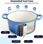 E-far 6 Quart Enameled Cast Iron Dutch Oven with Lid, Round Dutch Oven Pot Nonstick Cookware for Braising, Stews, Roasting, Bread Baking, Cooking, Heavy Duty, Induction & Oven Safe - Blue