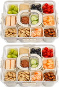 2Pcs Snackle Box Container, Divided Serving Tray with Lid and Handle, Snack Box Container Food Platter Charcuterie for Party, Veggies, Snack, Fruit, Nuts, Entertaining, Picnic, LARGER SIZE