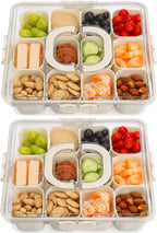 2Pcs Snackle Box Container, Divided Serving Tray with Lid and Handle, Snack Box Container Food Platter Charcuterie for Party, Veggies, Snack, Fruit, Nuts, Entertaining, Picnic, LARGER SIZE