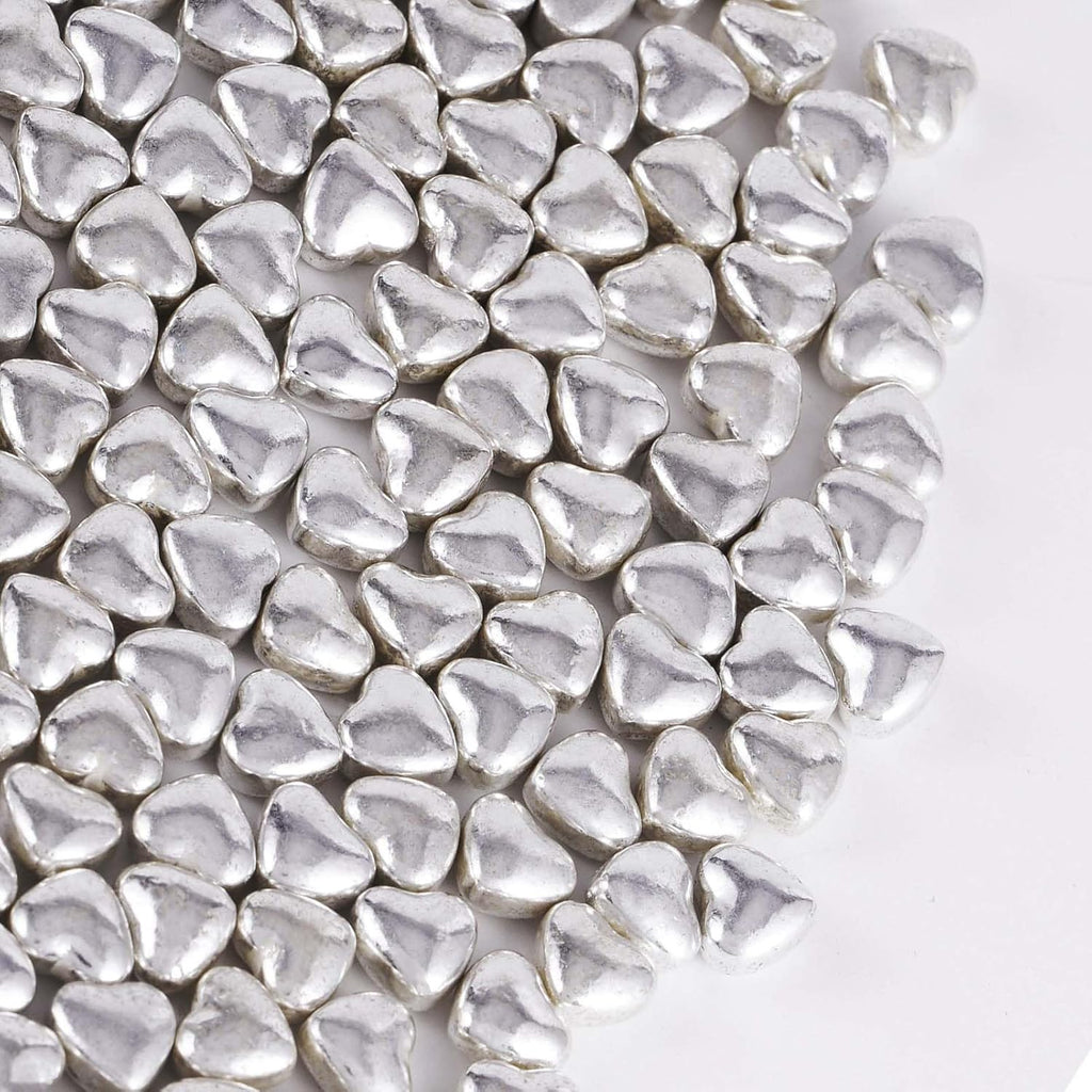 Kasvan Silver Heart Shapes Sprinkles - Edible Candy Pearls 100g/3.58 Oz, Mix Size, Baking Cake Decorations, Ice Cream Toppings and Cookie Decorating, Wedding Party Chirstmas Supplies (Silver)