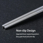 Stainless Steel Chopsticks 2 Pairs: Metal Titanium Plated Chopstick Set,Dishwasher Safe,Non-Slip,Laser Engraved,Gift Box Packaging,Japanese Chinese Korean chop Sticks for Cooking Eating