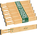 6 Pack Bamboo Drawer Dividers 2.6" High,17-22" Adjustable Spring Loaded Drawer Organizers for Kitchen, Dresser, Bathroom, Bedroom and Office