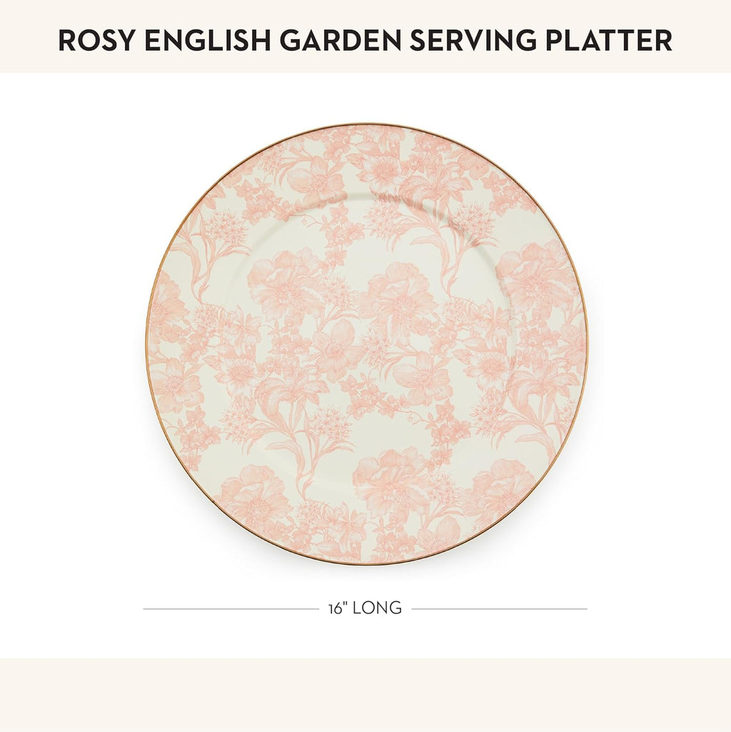 MACKENZIE-CHILDS Enamel Serving Platter, Decorative Serving Platter for Food, 16 Inches, Rosy English Garden