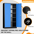 INTERGREAT Metal Storage Cabinets 72” Black Blue Garage Steel Storage Cabinet with Doors and Shelves, Steel File Cabinet for Home Office, Basement, Warehouse, Classroom（Anti Tipping）