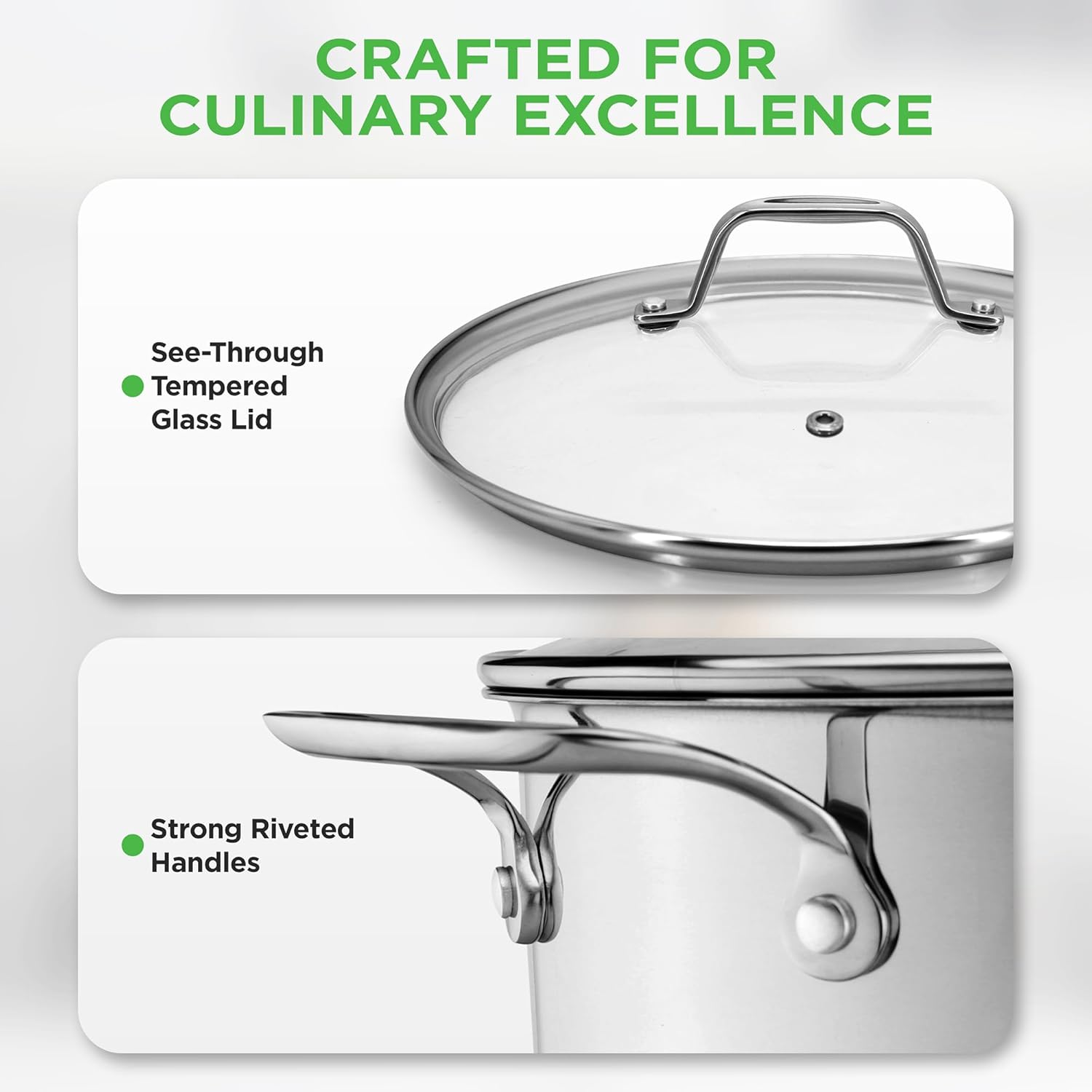 NutriChef 15-Quart Large Stainless Steel Stock Pot with Tempered Glass Lid - Induction Compatible Stockpot, Ideal for Stews & Soups, Dishwasher Safe