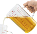 Glass Measuring Cup with Handle, Three Scales (OZ, Cup, ML), V-Shaped Spout, Measuring Beaker for Kitchen or Restaurant, Easy to Read, by TIYOORTA (1000ML RED)