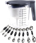 19 Pieces Measuring Cups and Spoons set, Includes 10 Stackable Measuring Cup with Lid and 9 Magnetic Measuring Spoons, Tablespoon for Liquid and Dry, BPA Free, Dishwasher Safe (Black)