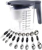 19 Pieces Measuring Cups and Spoons set, Includes 10 Stackable Measuring Cup with Lid and 9 Magnetic Measuring Spoons, Tablespoon for Liquid and Dry, BPA Free, Dishwasher Safe (Black)