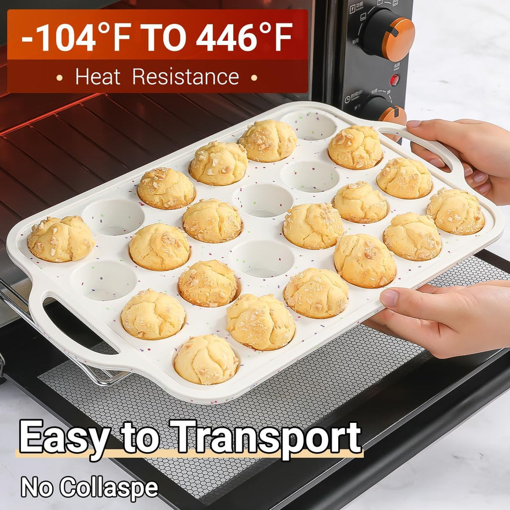 Silicone Mini Muffin Pan, Metal Reinforced Frame 24 Cups Nonstick Mini Cupcake Pans with Handles Easy to Move for Baking Muffin, Cupcake, Egg Bites Oven Safe, 2 Pack Confetti