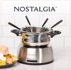 Nostalgia 6-Cup Electric Fondue Pot Set for Cheese & Chocolate - 6 Color-Coded Forks, Temperature Control - Stainless Steel Kitchen Gadgets and Appliances for Hors d'Oeuvres and More - Stainless Steel