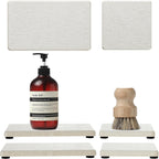 4PCS Bathroom Sink Vanity Trays, Diatomaceous Earth Quick Stone Drying Mat Kitchen Counter Dish Soap Dispenser Sponge Holder, Water Absorbing Caddy Organizer for Bottle & Cup, Beige