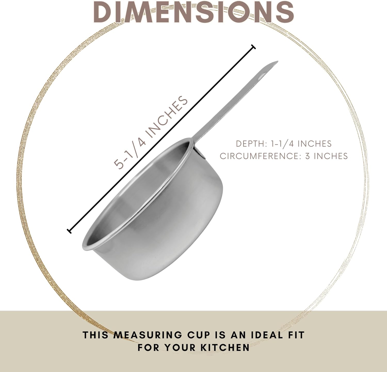 1/2 Cup Stainless Steel Measuring Cup | Sturdy Metal 125 ml | 125 cc | 4 oz | Single Cup for Wet and Dry Ingredients | Great for use as 1/2 Cup Dog Food Scoop - 4 PK