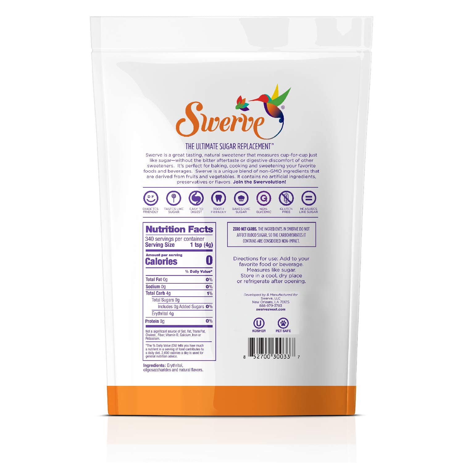 Swerve Ultimate Sugar Replacement Sweetener, Granular Sugar Substitute, Zero Calorie, Keto Friendly, Zero Sugar, Non-Glycemic, Gluten Free, 48 ounces