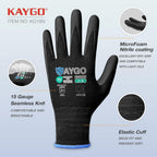 KAYGO Safety Work Gloves MicroFoam Nitrile Coated, 3 Pairs KG18NB,Seamless Knit Nylon Glove with full fingers Touchscreen, Ideal for Automotive,Warehouse,Construction (XL, Black)