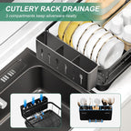 Dish Drying Rack for Kitchen Counter – Large Capacity Single Tier Dish Drainer with Utensil Holder & Cutlery Tray, Space Saving Countertop Organizer, Black