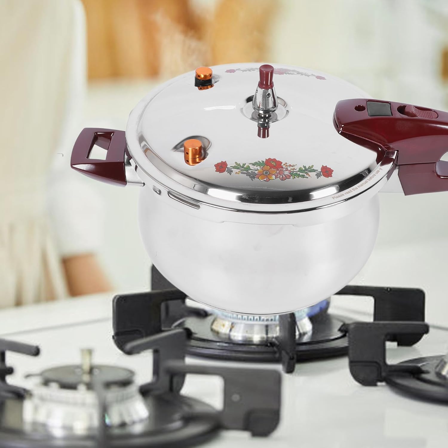 Stainless Steel Pressure Cooker 80KPA, Cookware Pressure Canner Rice Cooker with Safety Valve Devices, Compatible with Gas & Induction Cooker (7L)