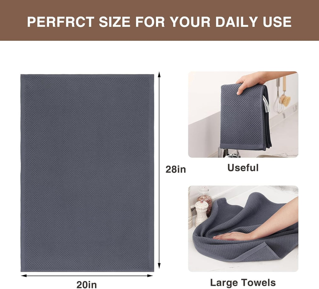 Homaxy 100% Cotton Oversized Waffle Weave Kitchen Dish Towels, Ultra Soft Absorbent Quick Drying Cleaning Towel, 20 x 28 Inches, 6-Pack, Dark Grey