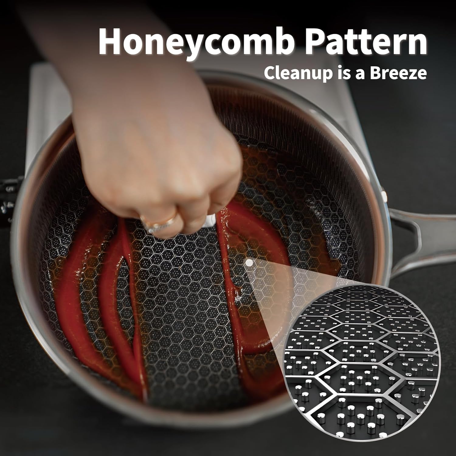 Hybrid Nonstick 3 QT Saucepan with Lid, Stainless Steel Honeycomb Pot with Two Pour Spouts,Compatible with All Cooktops,Dishwasher and Oven Safe