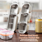 2 Pack Stainless Steel Snack Containers, 3+2 Compartment Snack boxes, Reusable Snack Containers with Lids for Adults - Leakproof Divided Metal Food Storage Bento Lunch Box for Work, Office, Travel