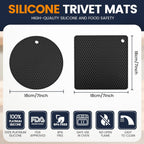 Silicone Trivet Mats 4 Heat Resistant Pot Holders Multipurpose Non-Slip Hot Pads for Kitchen Potholders, Drying mat, Jar Opener, Spoon Holder, Coaster(Black)