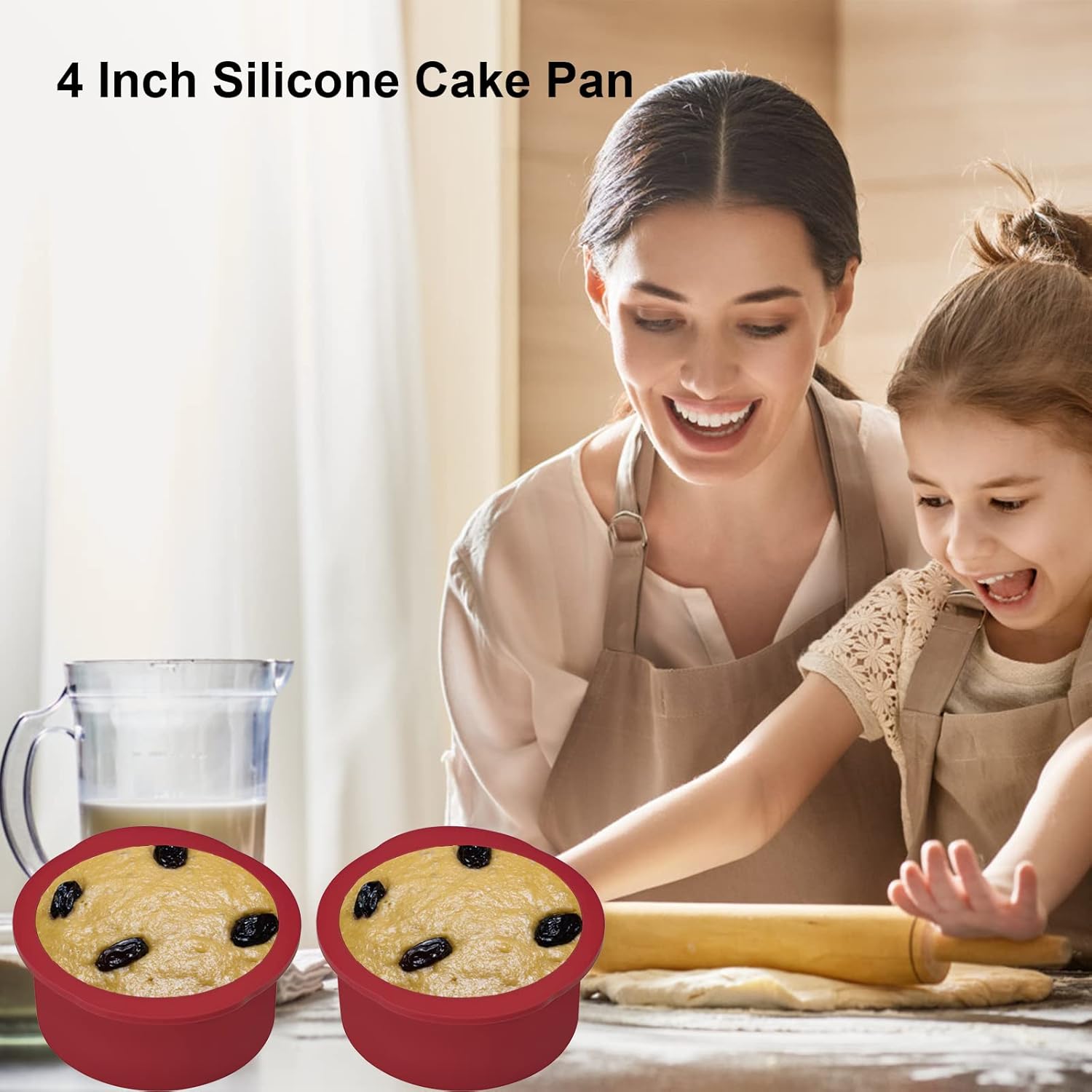 Nalchios 4 Inch Silicone Round Cake Pans Set of 4, Non-stick Easy Releasing Mini Cake & Pizza Pans, Flexible BPA Free Silicone Baking Mold for Layer, Mini & Cheese Cake
