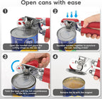 Can Opener Manual, UHIYEE Hand Held Manual Can Openers Heavy Duty with Smoother Cut Sharp Blade, Manual Hand Can Open with Soft Handle, Easy to Turn Knob, Magnetic Lid Lifter, Red