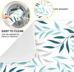 Blue Grey Olive Leaves Dish Drying Mat for Kitchen Counter Absorbent Microfiber Drying Pad, Large 18x24 in, Reversible Drainer Mats