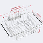 Dish Drying Rack in Sink, Extendable Stainless Steel Dish Drainers for Kitchen Counter, Anti-Rust Dish Dryer Rack with Utensil & Cup Holders, for Inside Sink, Over The Sink