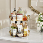 LAMU 12inch 2 Tier Lazy Susan Turntable Organizer Rotating Spice Rack Organization for Cabinet, Kitchen, Pantry, Countertop, Bathroom, Vanity, Medicine Cabinet Organizer, Amber