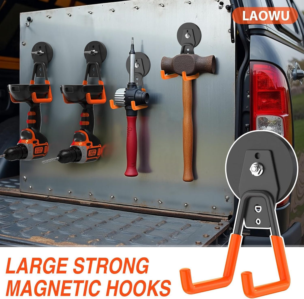 12 Pcs Magnetic Hooks Heavy Duty, Large Strong Magnetic Storage Hook for Hanging Garage Tool, 66mm Magnet Hooks with Anti-Slip Coating, Magnetic Holder for Power Drill/Metal Cabinet/Garden Tools