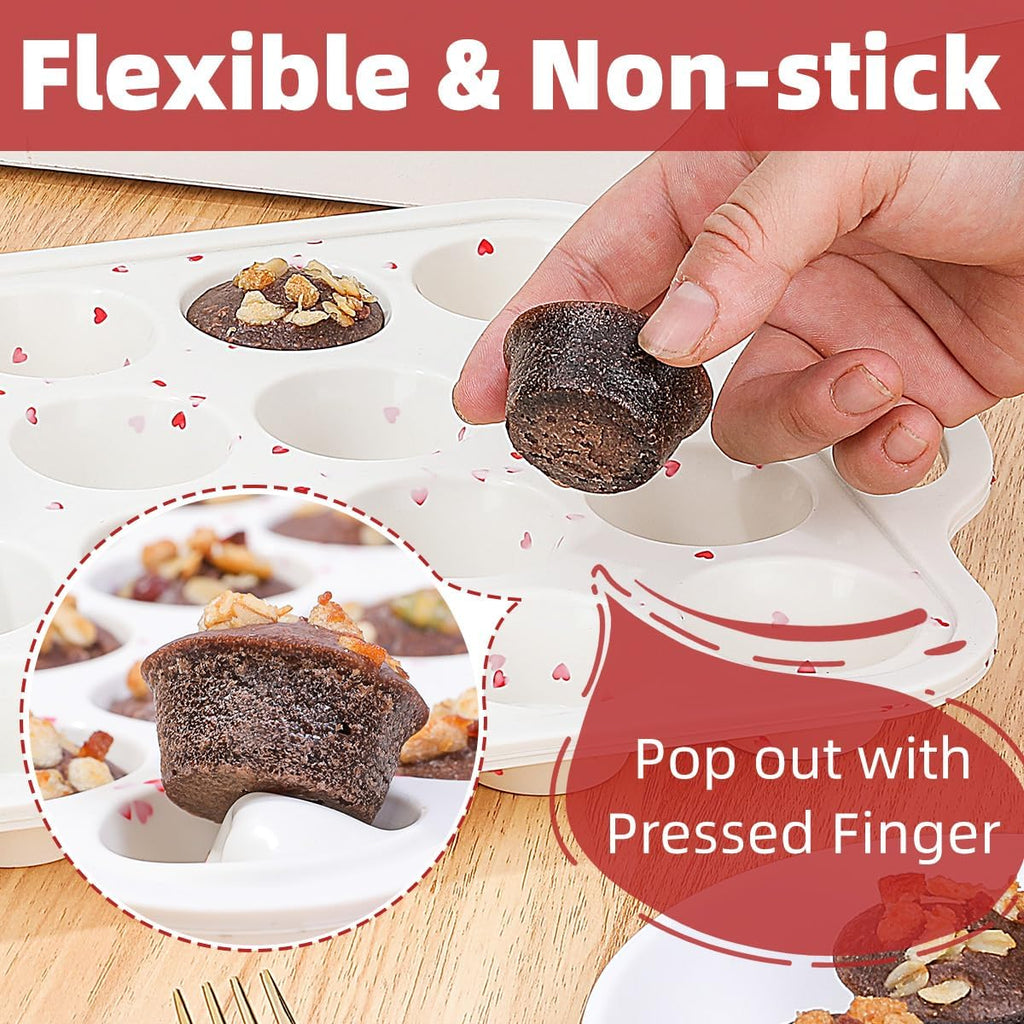 CAKETIME Mini Cupcake Pan, Metal Reinforced Frame Silicone Mini Muffin Pan Nonstick 24 Cups with Handle for Valentine's Day Baking Muffins, Cupcakes, Egg Bites 1 Pack