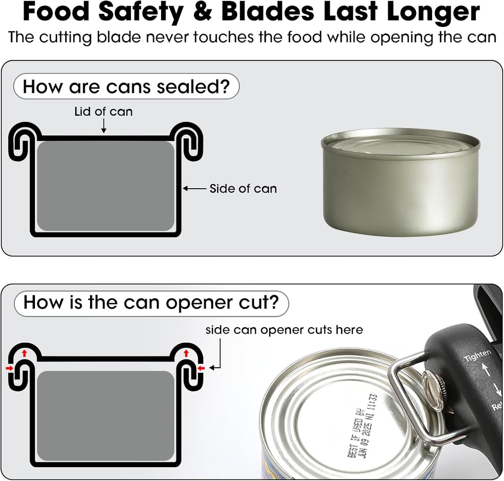 Beneno Can Opener, Manual Side Safe Cut Can Opener Smooth Edge with Durable Sharp Blade, Effort-Saving Knob & Comfortable Non-slip Handle, Green