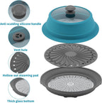 Microwave Splatter Silicone Cover Collapsible Steamer, Vented Multifunction Splash Lid with Glass Dish Bowl Plate for Food Cooking Bacon Maker, Dishwasher Safe BPA-Free 10.5 inch Cookware Set
