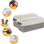 DULLEMELO Small Storage Baskets 15"x6"x5.5", Fabric Storage Bins for Toilet Tank Top [2 Pack], Back of The Toilet Basket (White&Grey)