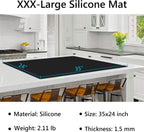 Gartful Silicone Mat for Kitchen Counter, 35" by 24" Extra Large Countertop Protector, 0.06" Thick Multipurpose Mat, Heat-Resistant Placemats, Desk Saver Pad, Table Dish Mat, Nonstick, Nonskid, Black