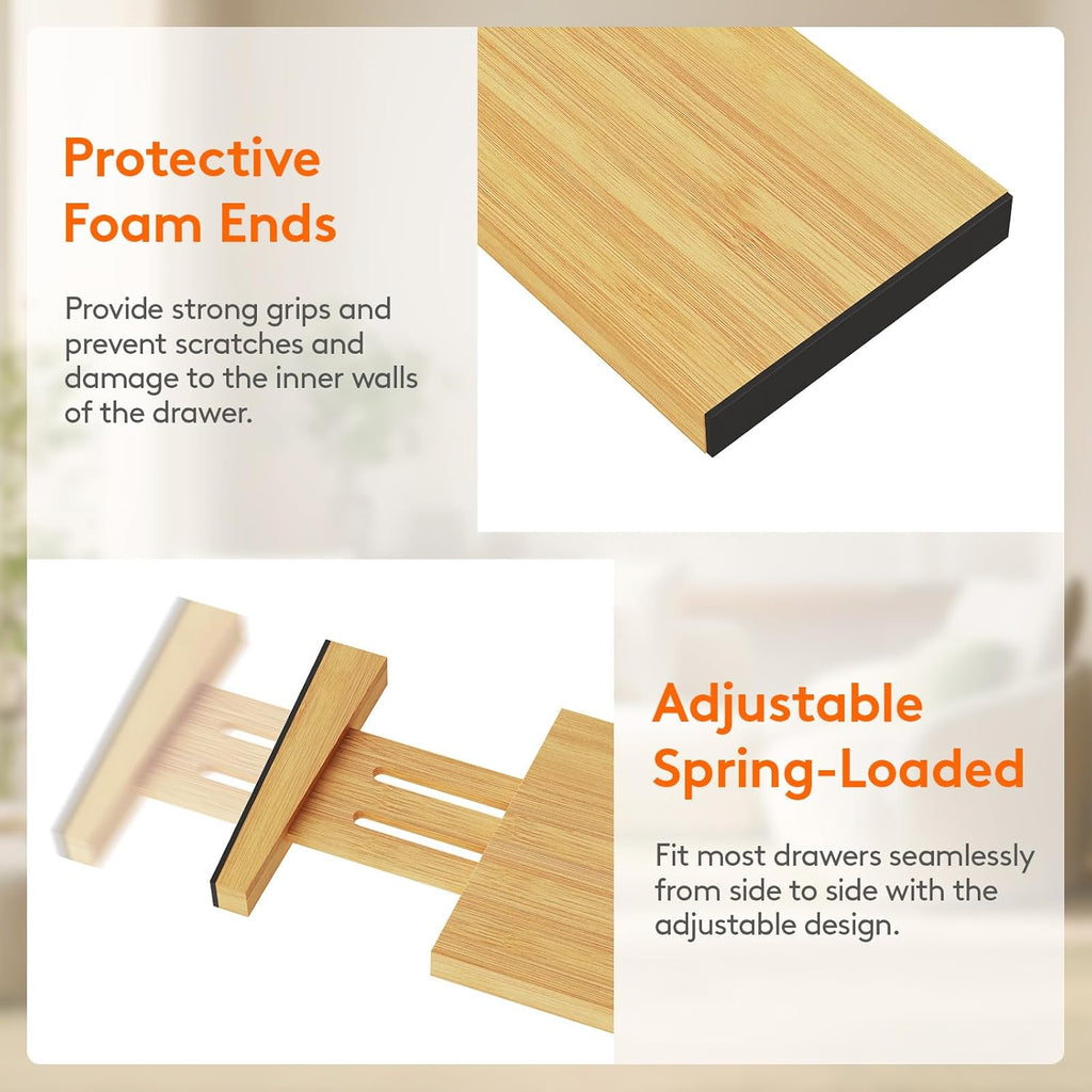 Lifewit 5 Pack Drawer Dividers Bamboo 4" High, 12-17" Adjustable Drawer Organizers for Clothes, Expandable Dresser Separators in Bedroom/Bathroom/Kitchen/Fridge/Office Organization and Storage