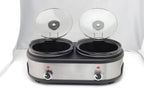 Courant Double Slow Cooker 2.5 Quart Crock each, 5.0 Quart Total Pots, with Individual Easy Cooking Options, Dishwasher Safe Stainproof Stoneware Pots and Glass Lids, Stainless Steel