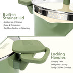 MICHELANGELO Pasta Pot with Strainer Lid - 6 Quart Cooking Pot with Lid, Non Stick Spaghetti Pot Ceramic Coated with Twist and Lock Handles for Easy Draining, Induction Compatible, Roden Green