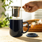Sweese 20oz Porcelain Teacup with Infuser and Lid, Large Tea Mug for Loose Tea - Microwave and Dishwasher Safe, Insulated, Modern Design for Tea Lovers