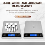 33lb Food Scale, Digital Kitchen Scale Batteries and USB Charging,1g/0.05oz Precise Graduation, Waterproof Stainless Steel with LCD Display Weight Grams and oz for Cooking Baking (Stainless Steel)