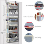 Over The Door Organizer 5-Shelves and 10 Side Pockets, Over The Door Storage for Bathroom Bedroom Nursery, Hanging Door Organizer for Baby Diapers and Kids Toys (13"x5"x44", Grey)