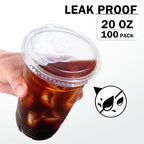 100 Pack 20 oz Clear Plastic Cups with Lids, Disposable Iced Coffee Cups with Sip Lids, Sturdy Plastic Smoothie Cups for Cold Drinks