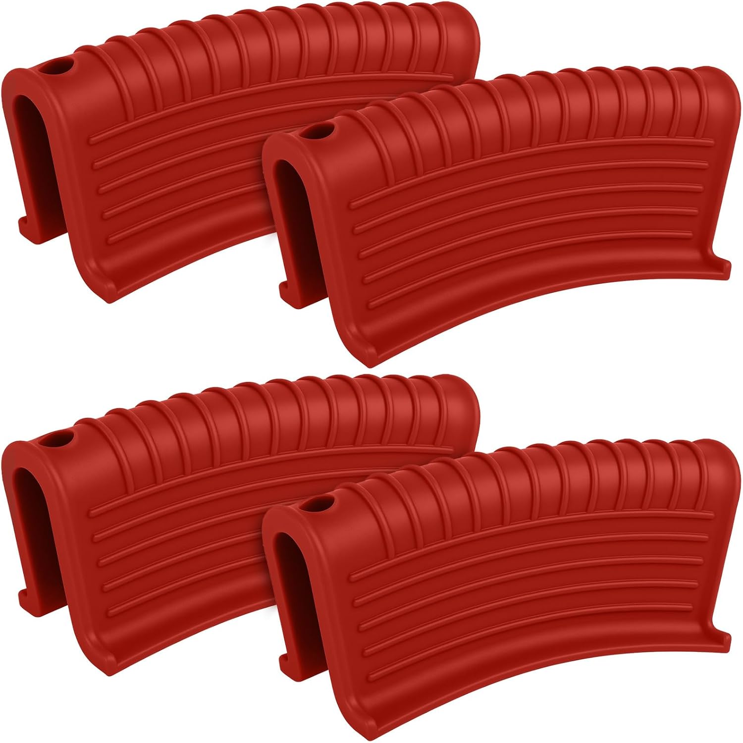 Patelai 4 Pcs Silicone Assist Hot Pan Handle Holder Pot Handle Covers for Cast Iron Skillets Holder Sleeve Nonslip Heat Resistant Pan Cover for Enameled Griddles Casserole Frying Cookware(Red)