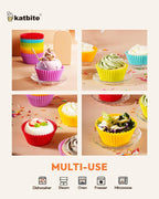 Katbite Silicone Cupcake Liners 24 Pack - Non-stick Silicone Muffin Liners Set, Thick & Heavy Duty Cupcake Molds - Perfect for Party Halloween Christmas Bakery Supplies, Multicolor