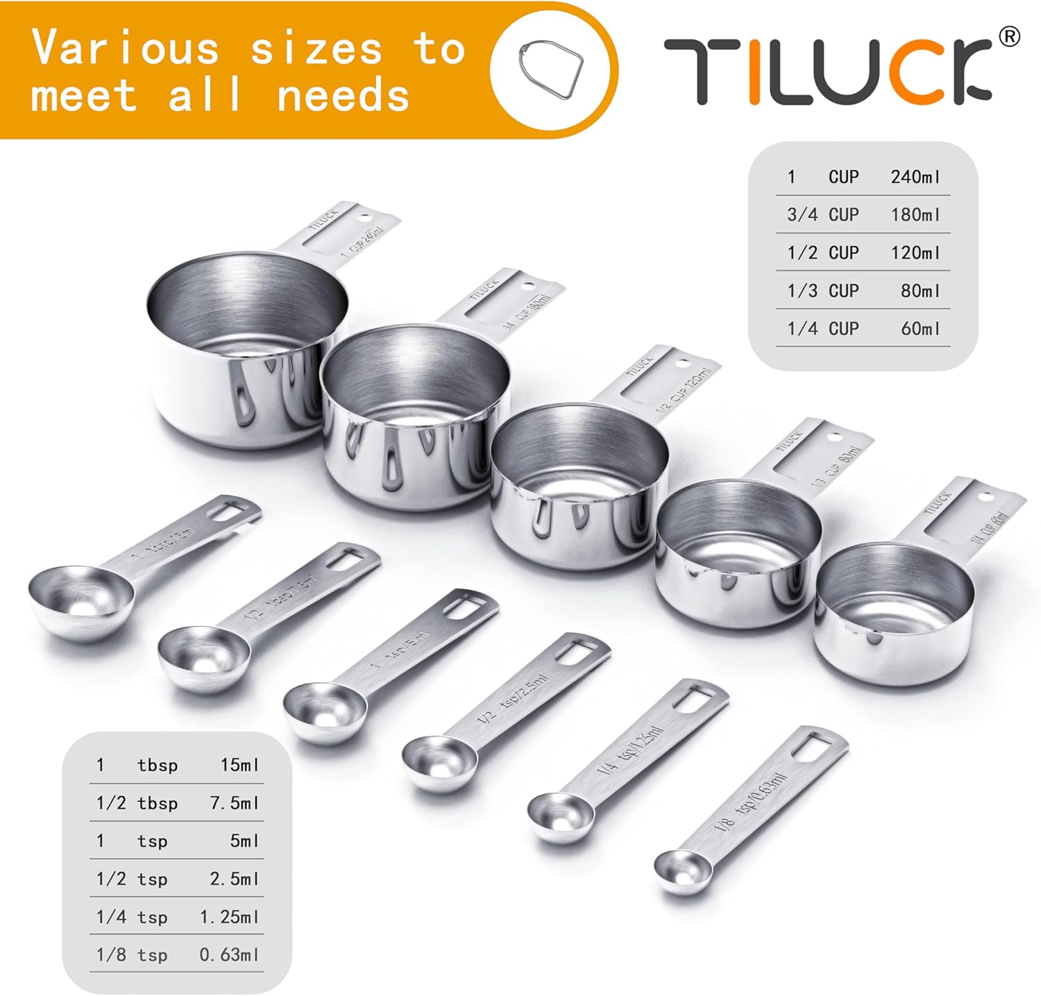 TILUCK Stainless Steel Measuring Cups & Spoons Set, Cups and Spoons,Kitchen Gadgets for Cooking & Baking (11)