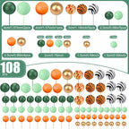 108 Pcs Balls Cake Topper DIY Cupcake Insert Foam Balloons for Cake Baking Wedding Anniversary Birthday Decoration(Leopard,Green,Orange,Gold,Multi Sizes)