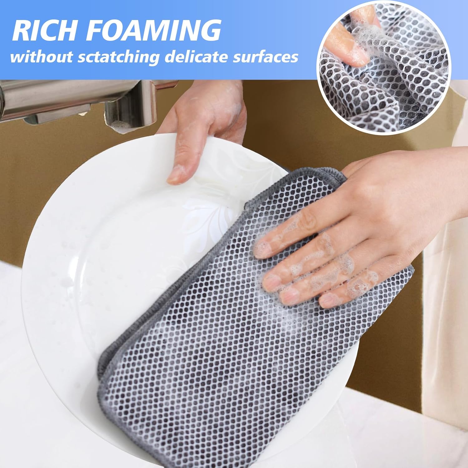 KinHwa Kitchen Washcloths for Dishes Absorbent Microfiber Dish Cloths Quick Dry Dish Rags with Poly Scour Scrub Side Ideal for Kitchen Cleaning (Gray, 10inch X10inch 9Pack)