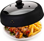 Bezrat Vented Glass Microwave Plate Cover | Large 12-inch Splatter Guard Lid | Firm Grip Silicone handle | 100% Food Grade | Dishwasher Safe (Black)